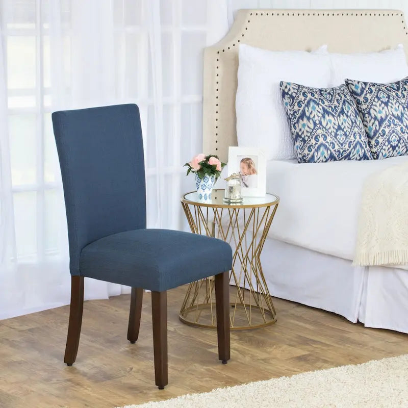 Classic Parsons High-Back Dining Chair with Sinuous Spring Seat and Dark Walnut Wood Legs in Blue