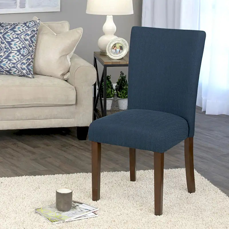 Classic Parsons High-Back Dining Chair with Sinuous Spring Seat and Dark Walnut Wood Legs in Blue