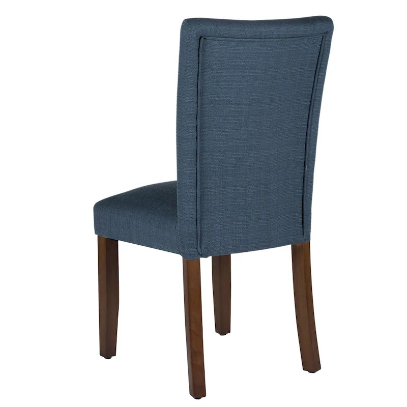 Classic Parsons High-Back Dining Chair with Sinuous Spring Seat and Dark Walnut Wood Legs in Blue