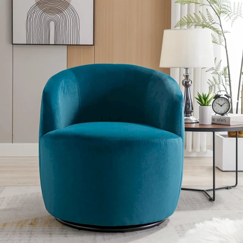 360-Degree Swivel Velvet Barrel Accent Chair with Ergonomic Back and Metal Swivel Base