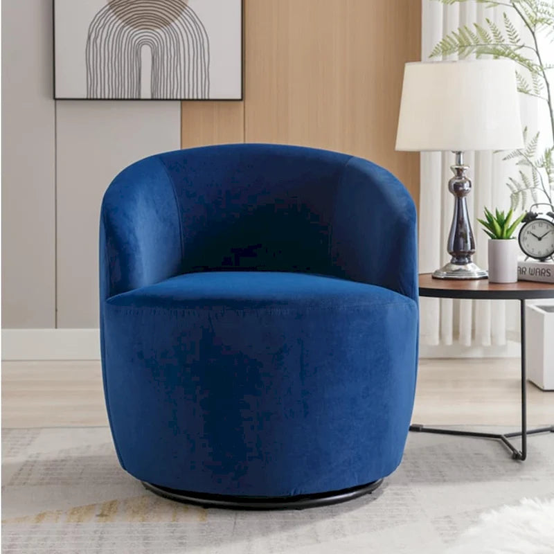 360-Degree Swivel Velvet Barrel Accent Chair with Ergonomic Back and Metal Swivel Base