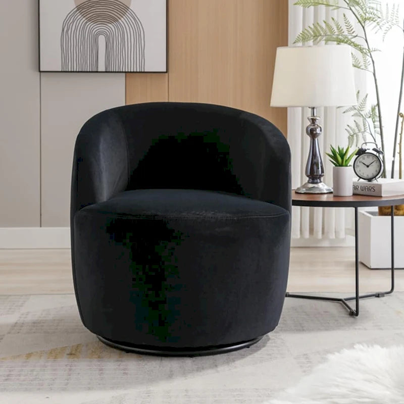 360-Degree Swivel Velvet Barrel Accent Chair with Ergonomic Back and Metal Swivel Base