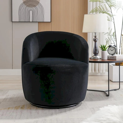360-Degree Swivel Velvet Barrel Accent Chair with Ergonomic Back and Metal Swivel Base
