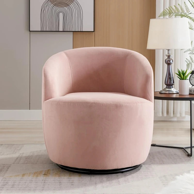 360-Degree Swivel Velvet Barrel Accent Chair with Ergonomic Back and Metal Swivel Base