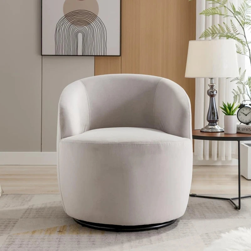 360-Degree Swivel Velvet Barrel Accent Chair with Ergonomic Back and Metal Swivel Base