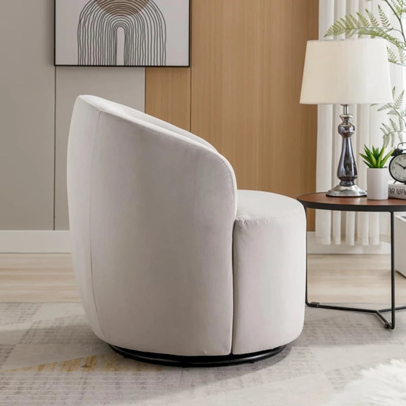 360-Degree Swivel Velvet Barrel Accent Chair with Ergonomic Back and Metal Swivel Base