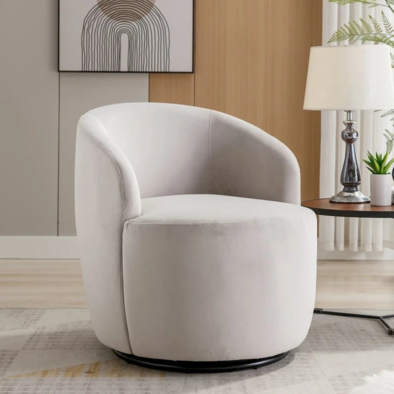 360-Degree Swivel Velvet Barrel Accent Chair with Ergonomic Back and Metal Swivel Base