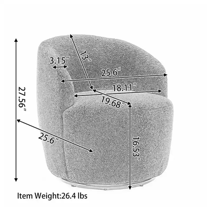 360-Degree Swivel Velvet Barrel Accent Chair with Ergonomic Back and Metal Swivel Base