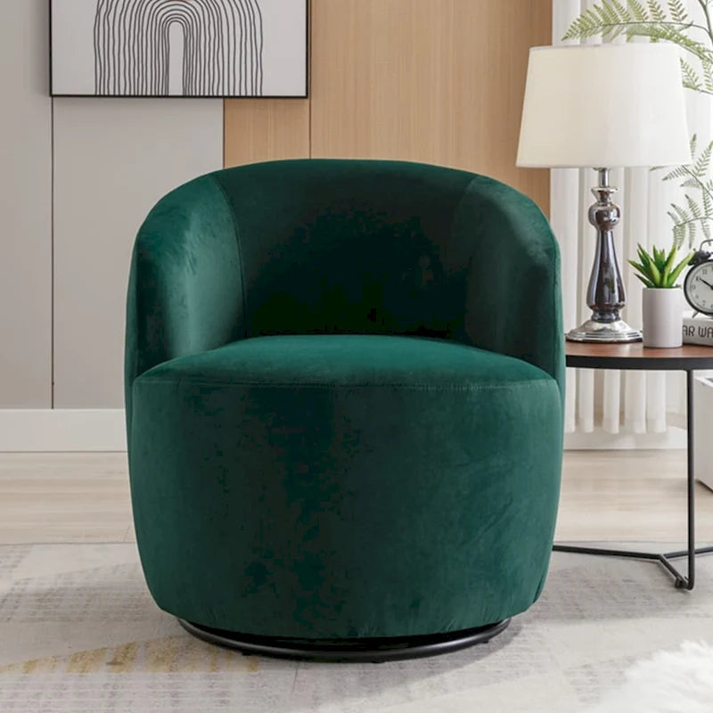 360-Degree Swivel Velvet Barrel Accent Chair with Ergonomic Back and Metal Swivel Base