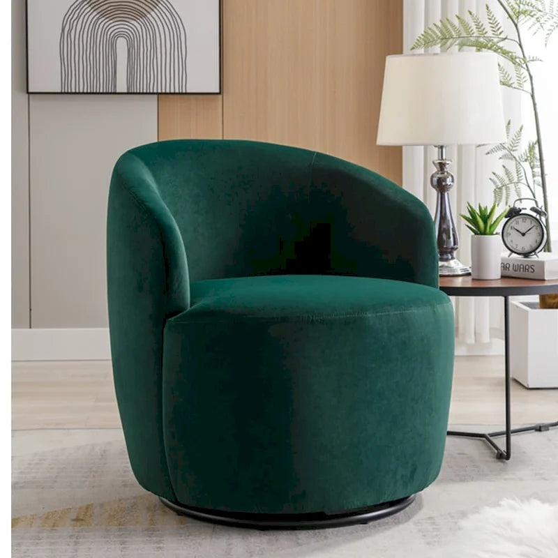 360-Degree Swivel Velvet Barrel Accent Chair with Ergonomic Back and Metal Swivel Base