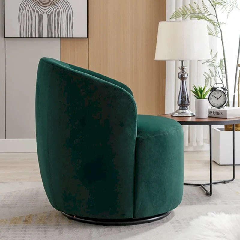 360-Degree Swivel Velvet Barrel Accent Chair with Ergonomic Back and Metal Swivel Base