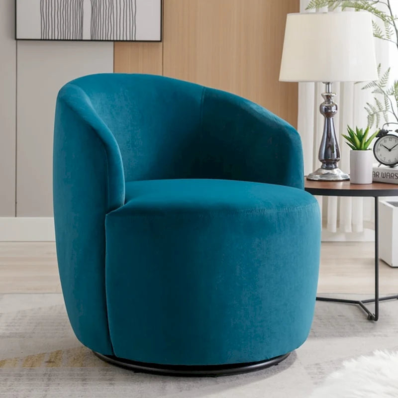 360-Degree Swivel Velvet Barrel Accent Chair with Ergonomic Back and Metal Swivel Base