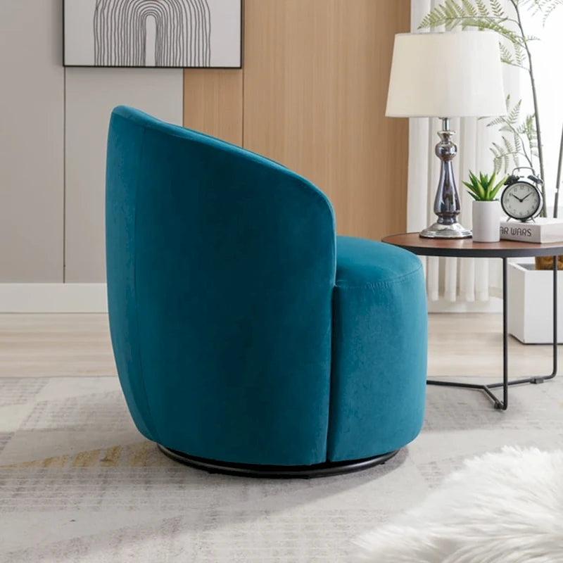 360-Degree Swivel Velvet Barrel Accent Chair with Ergonomic Back and Metal Swivel Base