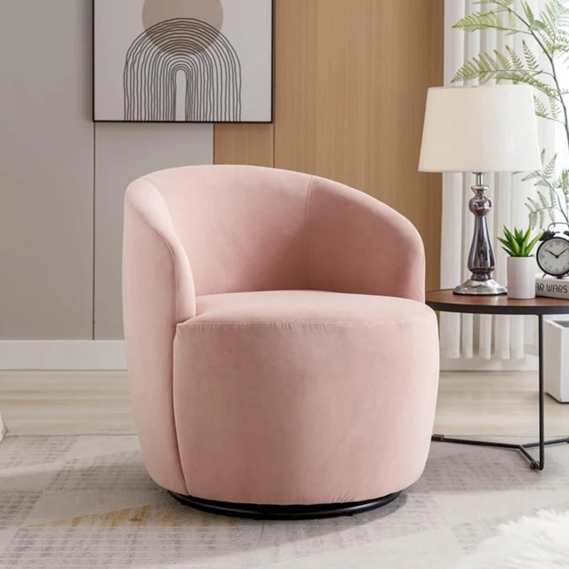 360-Degree Swivel Velvet Barrel Accent Chair with Ergonomic Back and Metal Swivel Base