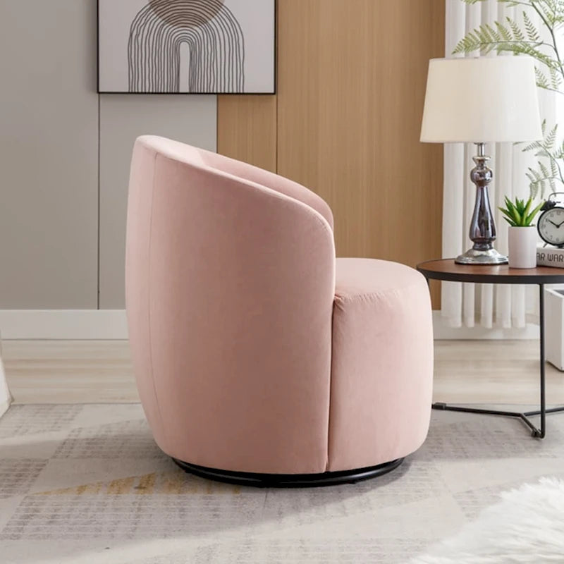 360-Degree Swivel Velvet Barrel Accent Chair with Ergonomic Back and Metal Swivel Base