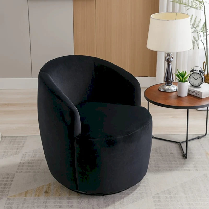 360-Degree Swivel Velvet Barrel Accent Chair with Ergonomic Back and Metal Swivel Base