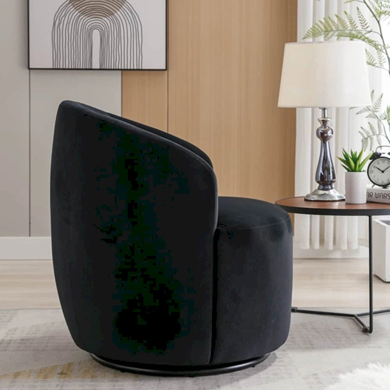 360-Degree Swivel Velvet Barrel Accent Chair with Ergonomic Back and Metal Swivel Base