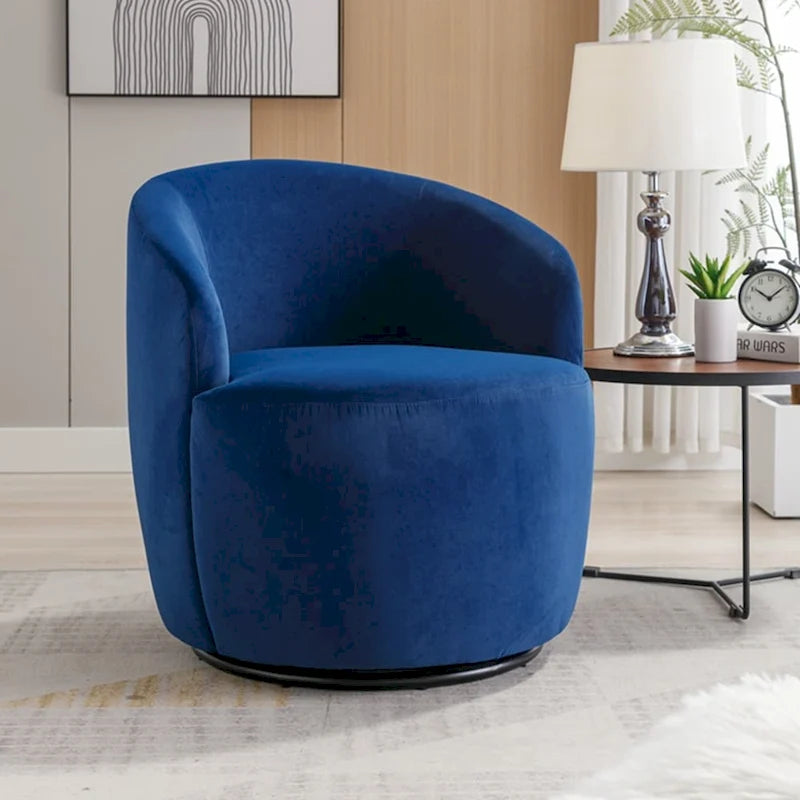 360-Degree Swivel Velvet Barrel Accent Chair with Ergonomic Back and Metal Swivel Base