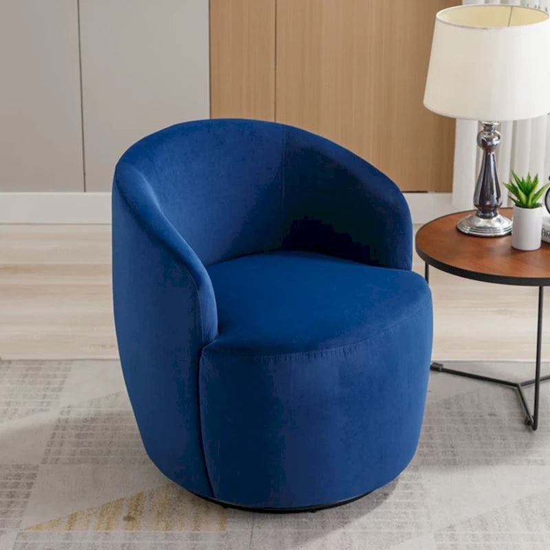 360-Degree Swivel Velvet Barrel Accent Chair with Ergonomic Back and Metal Swivel Base