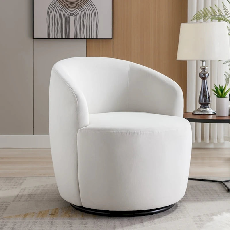 360-Degree Swivel Velvet Barrel Accent Chair with Ergonomic Back and Metal Swivel Base