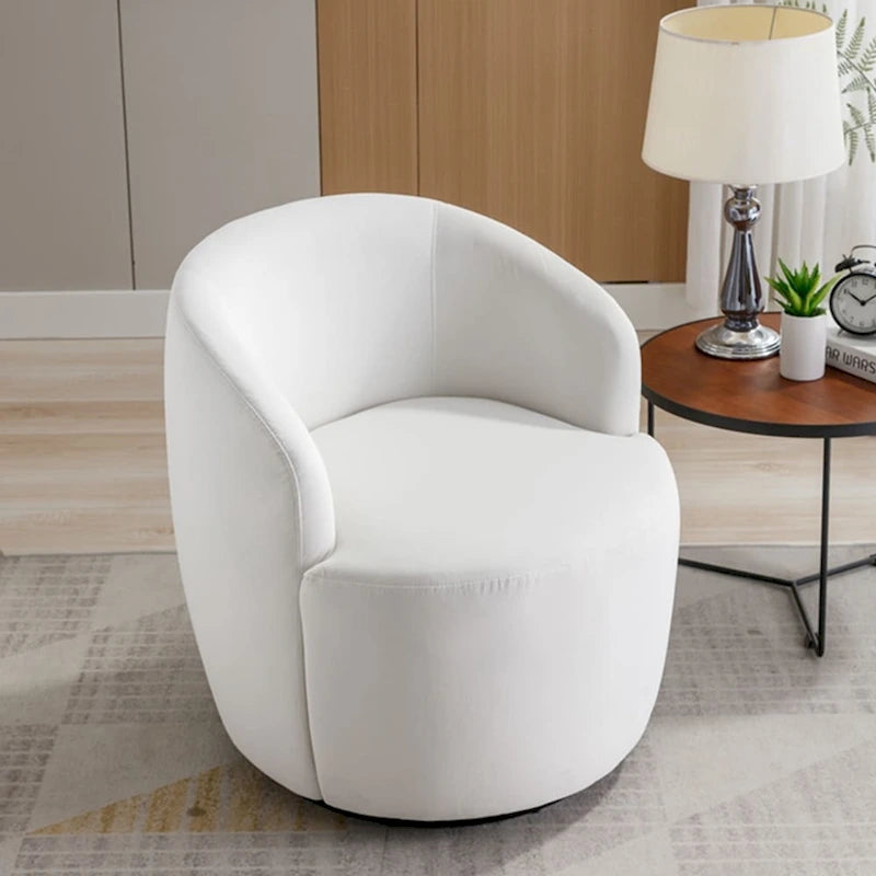 360-Degree Swivel Velvet Barrel Accent Chair with Ergonomic Back and Metal Swivel Base