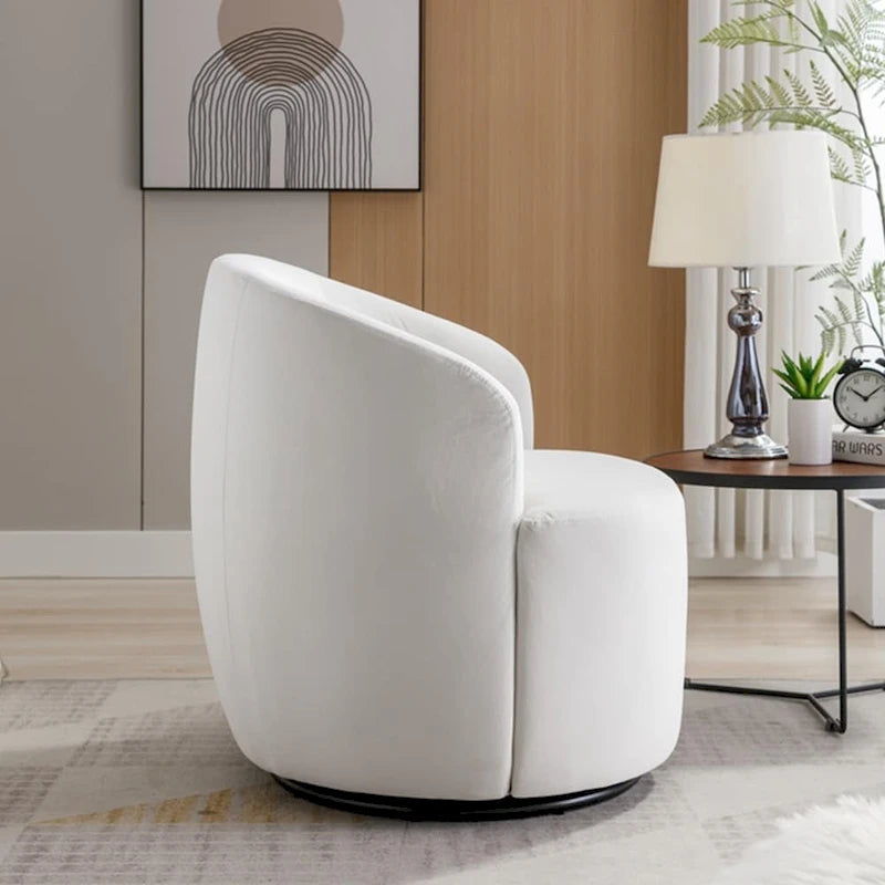 360-Degree Swivel Velvet Barrel Accent Chair with Ergonomic Back and Metal Swivel Base