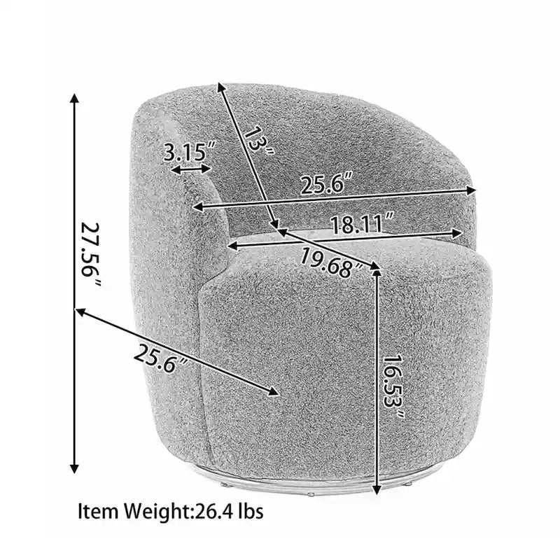 360-Degree Swivel Velvet Barrel Accent Chair with Ergonomic Back and Metal Swivel Base