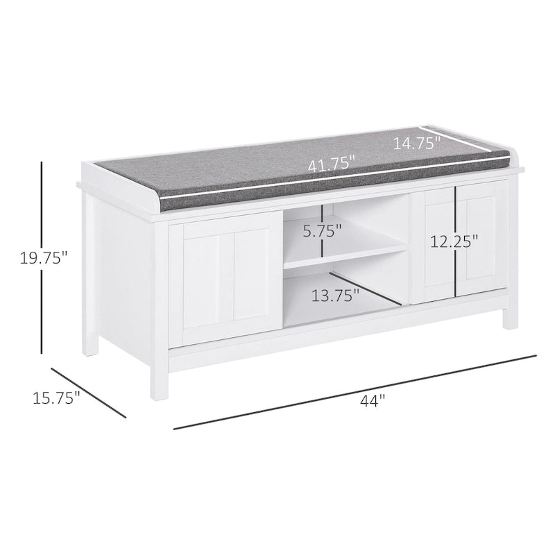 Entryway Shoe Storage Bench with Padded Seat 6 Compartments Sliding Barn Doors and Adjustable Shelves