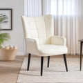 Modern High-Back Wingback Accent Chair Tufted Faux Leather with Solid Wood Legs