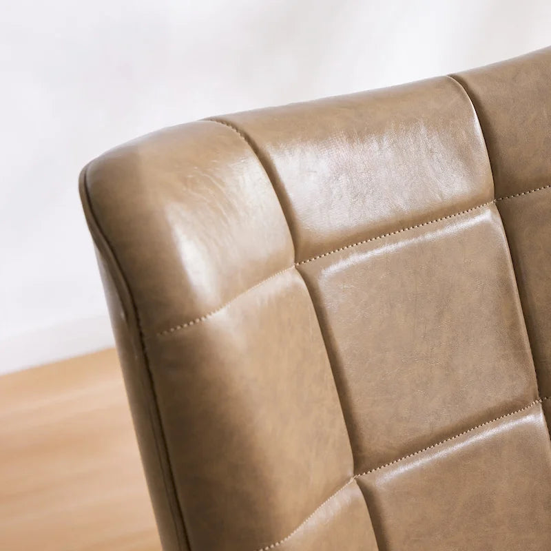 Modern High-Back Wingback Accent Chair Tufted Faux Leather with Solid Wood Legs