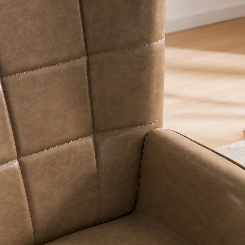 Modern High-Back Wingback Accent Chair Tufted Faux Leather with Solid Wood Legs