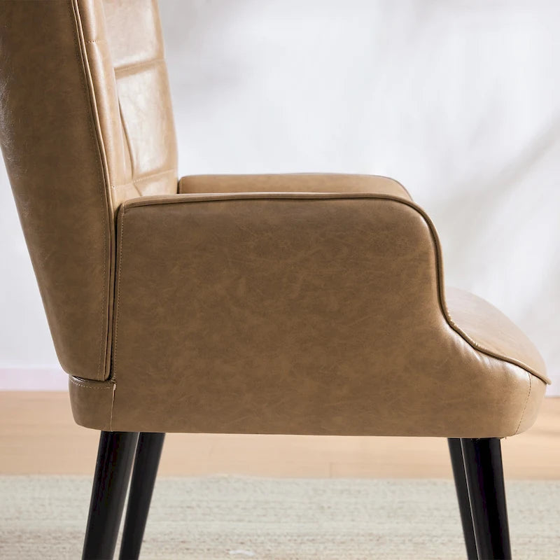 Modern High-Back Wingback Accent Chair Tufted Faux Leather with Solid Wood Legs
