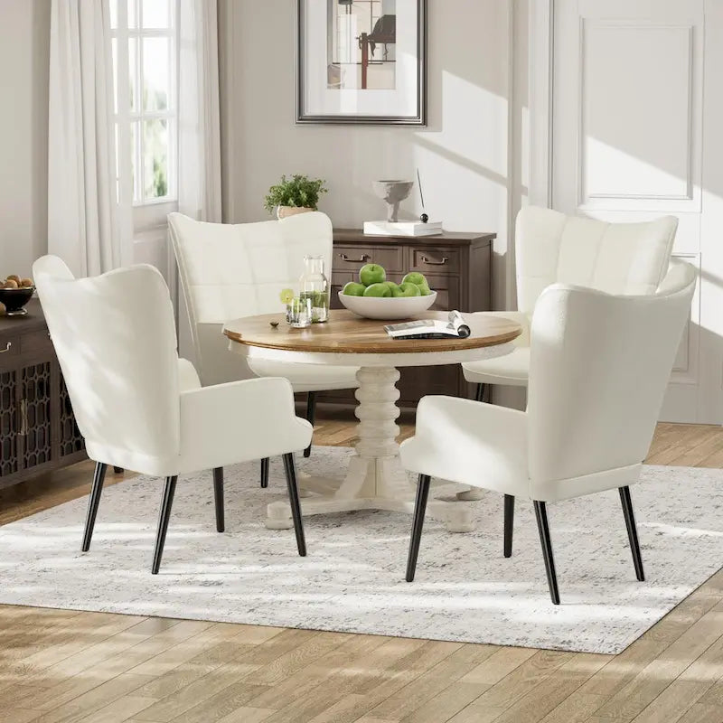 Modern High-Back Wingback Accent Chair Tufted Faux Leather with Solid Wood Legs