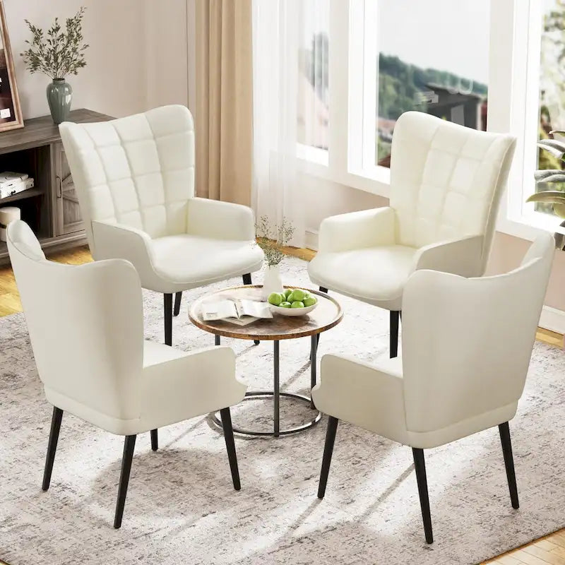 Modern High-Back Wingback Accent Chair Tufted Faux Leather with Solid Wood Legs
