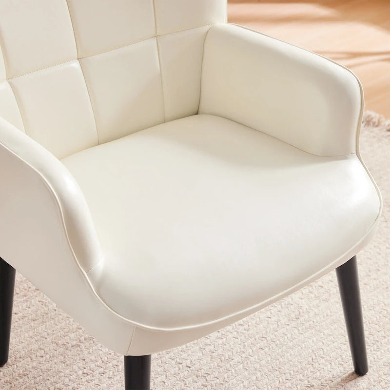 Modern High-Back Wingback Accent Chair Tufted Faux Leather with Solid Wood Legs