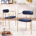 Retro Glam Velvet Dining Arm Chair with Gold Metal Frame Curved Back