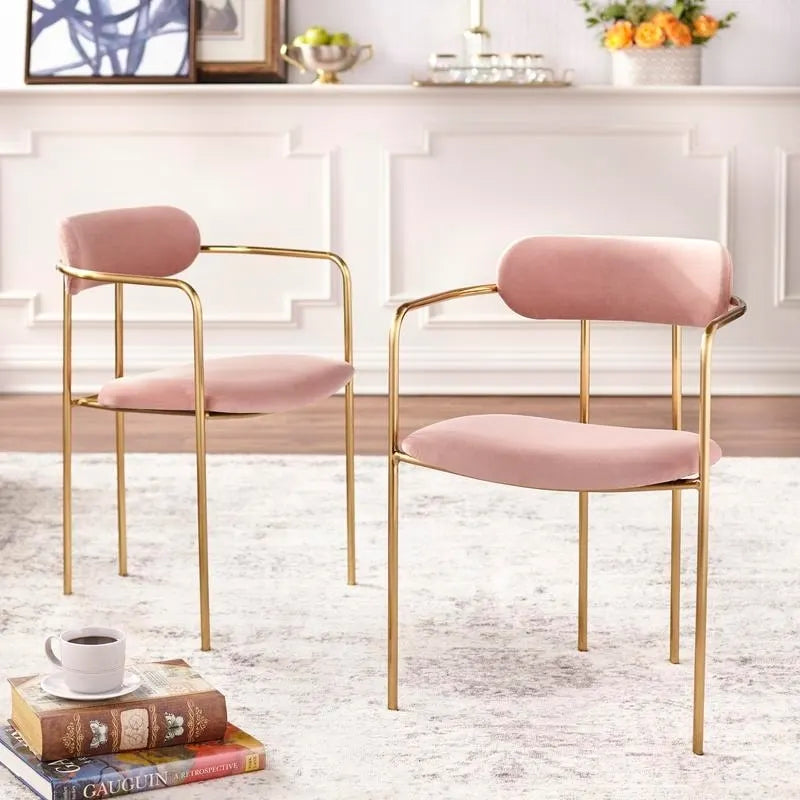 Retro Glam Velvet Dining Arm Chair with Gold Metal Frame Curved Back