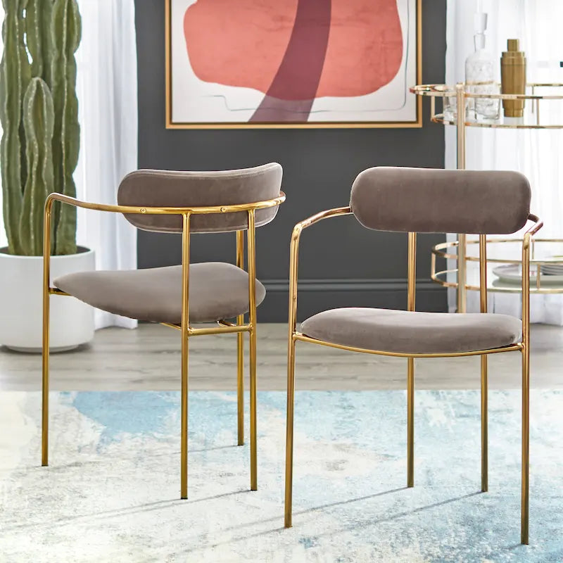 Retro Glam Velvet Dining Arm Chair with Gold Metal Frame Curved Back
