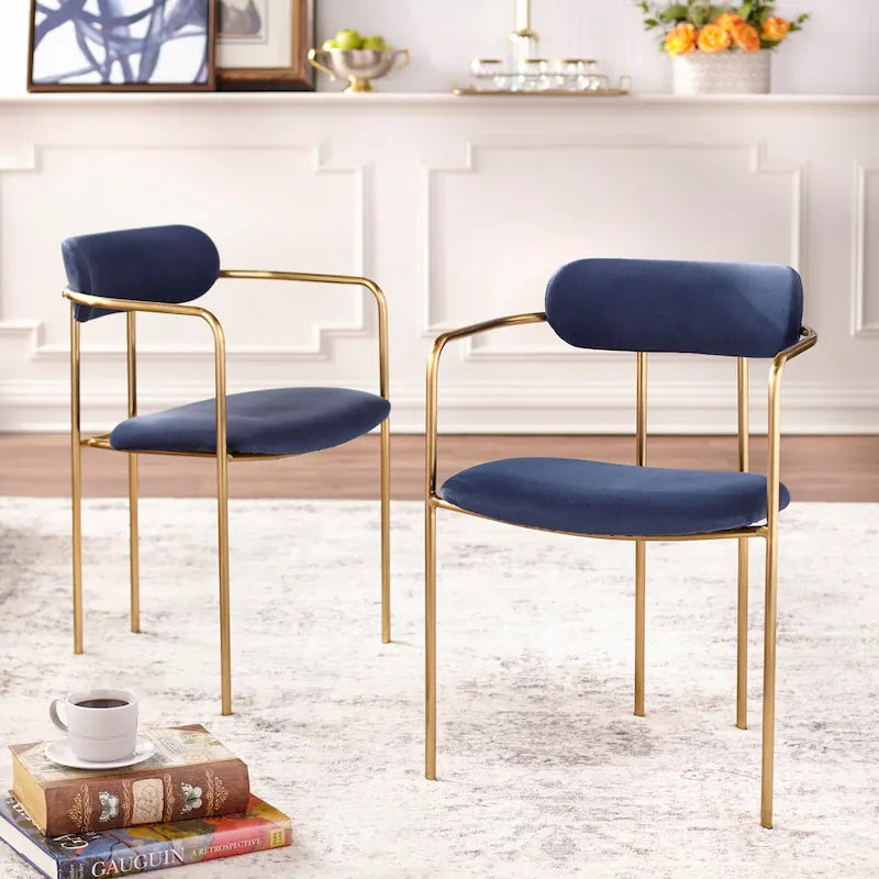 Retro Glam Velvet Dining Arm Chair with Gold Metal Frame Curved Back