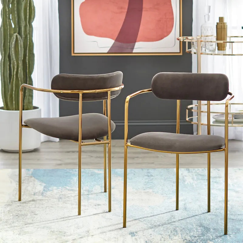 Retro Glam Velvet Dining Arm Chair with Gold Metal Frame Curved Back