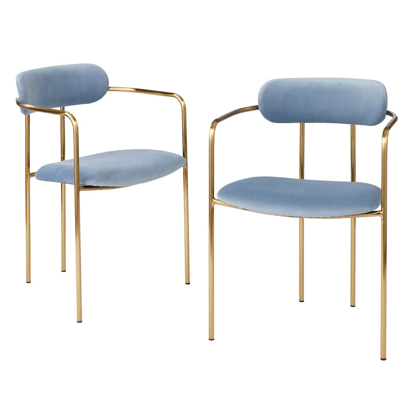 Retro Glam Velvet Dining Arm Chair with Gold Metal Frame Curved Back