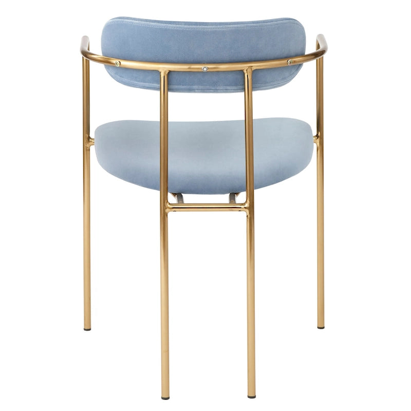 Retro Glam Velvet Dining Arm Chair with Gold Metal Frame Curved Back