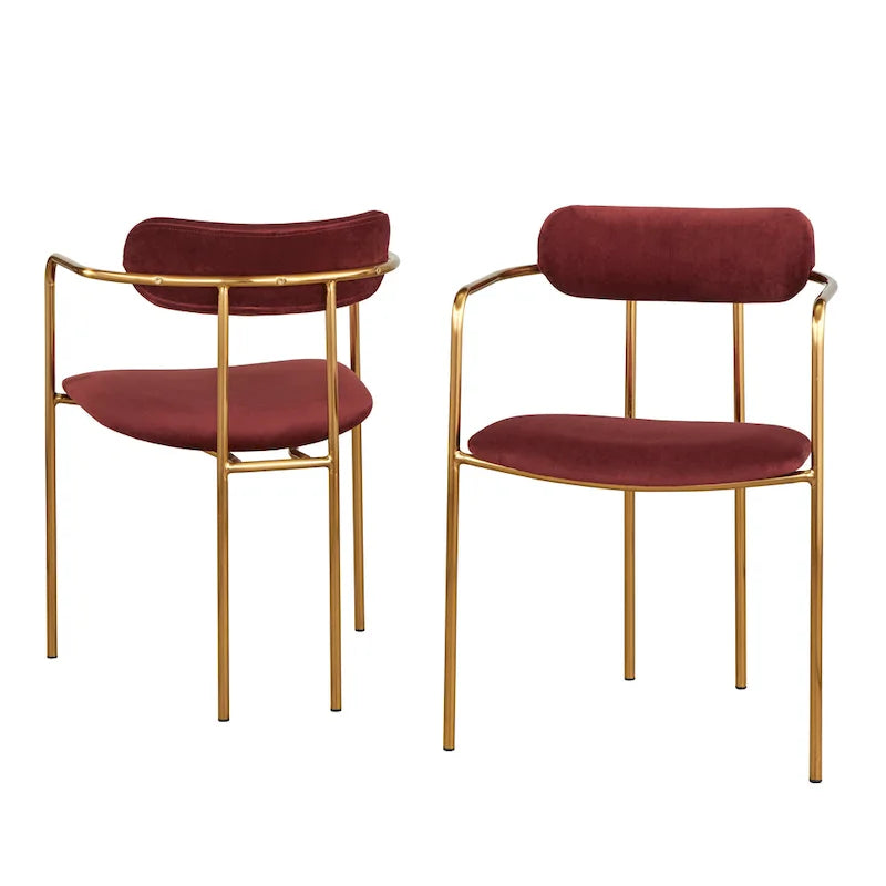 Retro Glam Velvet Dining Arm Chair with Gold Metal Frame Curved Back