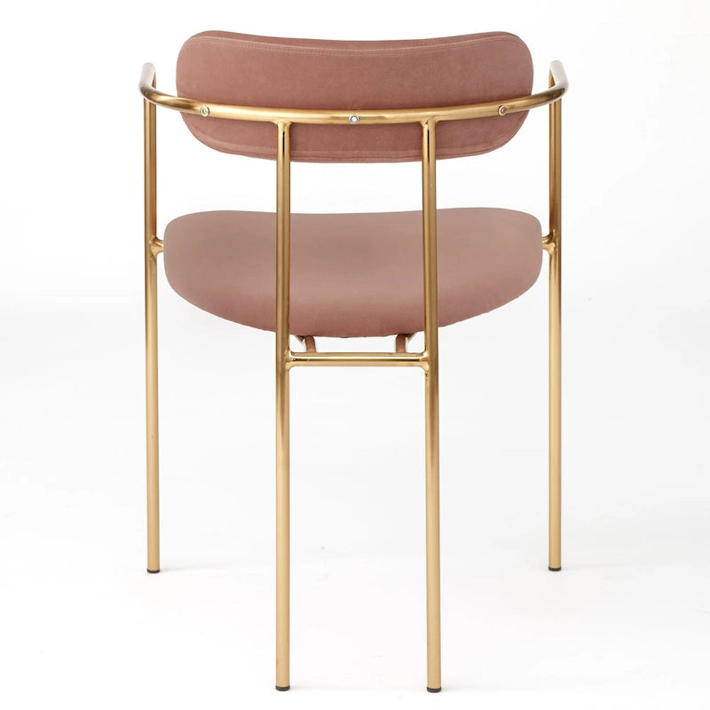 Retro Glam Velvet Dining Arm Chair with Gold Metal Frame Curved Back