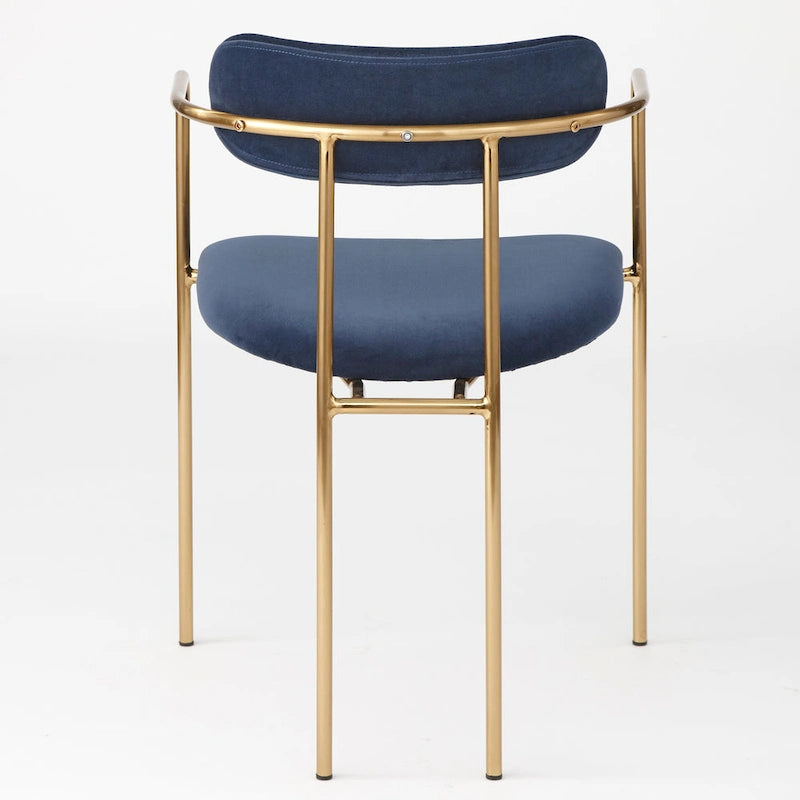 Retro Glam Velvet Dining Arm Chair with Gold Metal Frame Curved Back