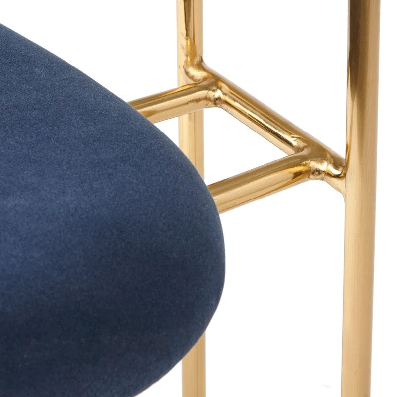 Retro Glam Velvet Dining Arm Chair with Gold Metal Frame Curved Back
