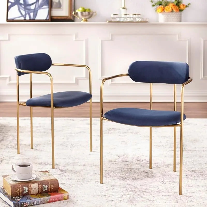 Retro Glam Velvet Dining Arm Chair with Gold Metal Frame Curved Back