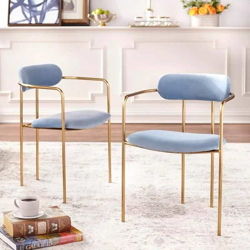 Retro Glam Velvet Dining Arm Chair with Gold Metal Frame Curved Back