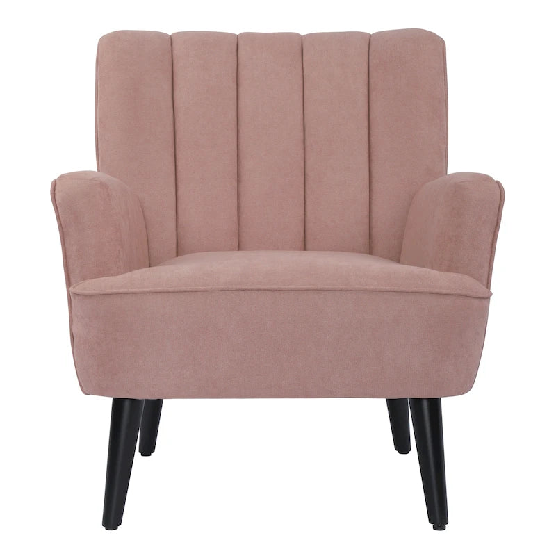 Channel-Tufted Accent Armchair with Terry Cloth Upholstery and Solid Wood Legs