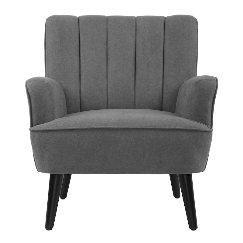 Channel-Tufted Accent Armchair with Terry Cloth Upholstery and Solid Wood Legs